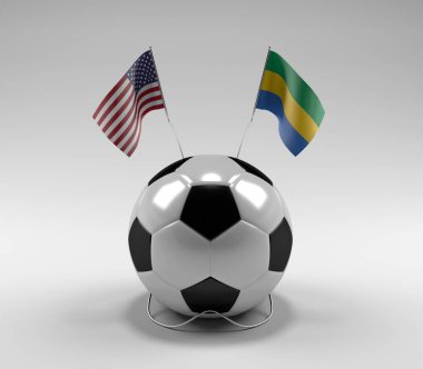 Amerika Birleşik Devletleri - Gabon Futbol Bayrakları, Beyaz Arkaplan - 3D Render