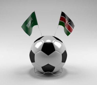 Suudi Arabistan - Kenya Futbol Bayrakları, Beyaz Arkaplan - 3D Render