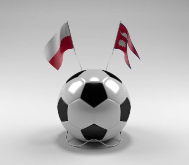 Polonya - Nepal Futbol Bayrakları, Beyaz Arkaplan - 3D Render