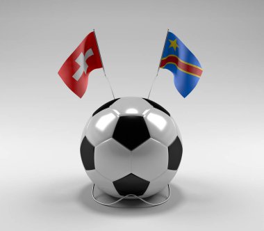 İsviçre - Kongo Demokratik Cumhuriyeti Futbol Bayrakları, Beyaz Arkaplan - 3D Render