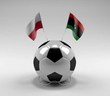 Polonya - Libya Futbol Bayrakları, Beyaz Arkaplan - 3D Hazırlama
