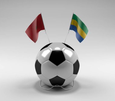 Fas - Gabon Futbol Bayrakları, Beyaz Arkaplan - 3D Render