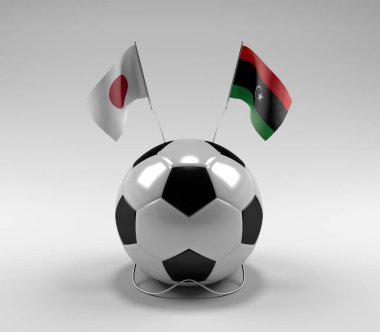 Japonya - Libya Futbol Bayrakları, Beyaz Arkaplan - 3D Yapılandırma