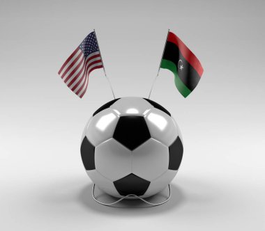 Amerika Birleşik Devletleri - Libya Futbol Bayrakları, Beyaz Arkaplan - 3D Yapılandırma