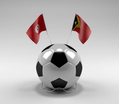 Tunus - Doğu Timor Futbol Bayrakları, Beyaz Arkaplan - 3D Render