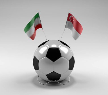 İran - Singapur Futbol Bayrakları, Beyaz Arkaplan - 3D Render