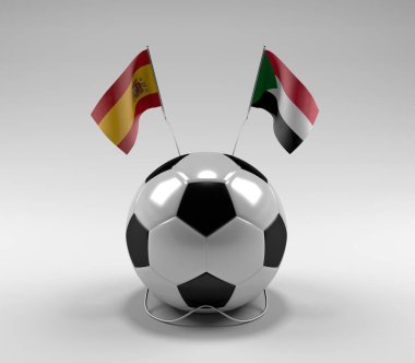 İspanya - Sudan Futbol Bayrakları, Beyaz Arkaplan - 3D Render