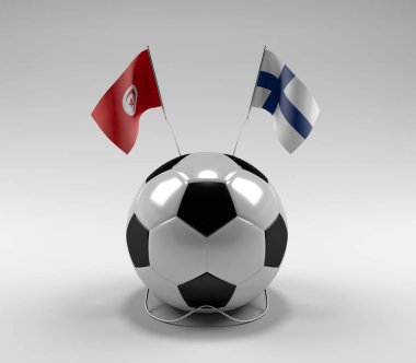 Tunus - Finlandiya Futbol Bayrakları, Beyaz Arkaplan - 3D Render