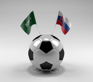 Suudi Arabistan - Slovakya Futbol Bayrakları, Beyaz Arkaplan - 3D Render