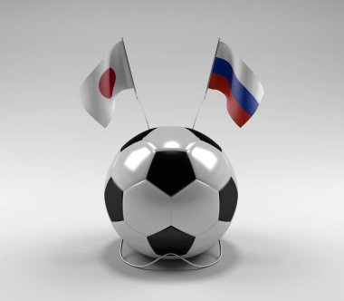 Japonya - Rusya Futbol Bayrakları, Beyaz Arkaplan - 3D Yapılandırma