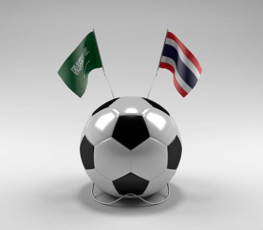 Suudi Arabistan - Tayland Futbol Bayrakları, Beyaz Arkaplan - 3D Render