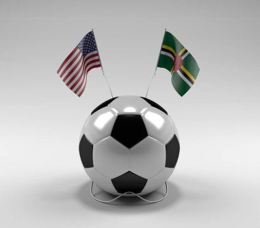 Amerika Birleşik Devletleri - Dominica Futbol Bayrakları, Beyaz Arkaplan - 3D Render