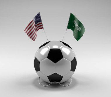 Amerika Birleşik Devletleri - Suudi Arabistan Futbol Bayrakları, Beyaz Arkaplan - 3D Render