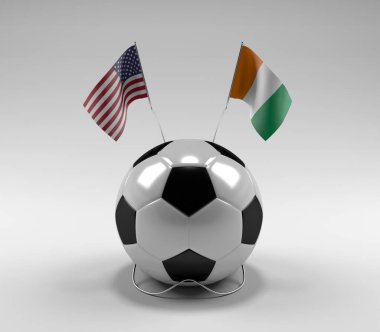 Amerika Birleşik Devletleri - Cote-D-Fildişi Futbol Bayrakları, Beyaz Arkaplan - 3D Render