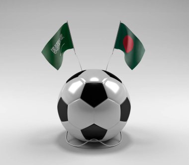 Suudi Arabistan - Bangladeş Futbol Bayrakları, Beyaz Arkaplan - 3D Render