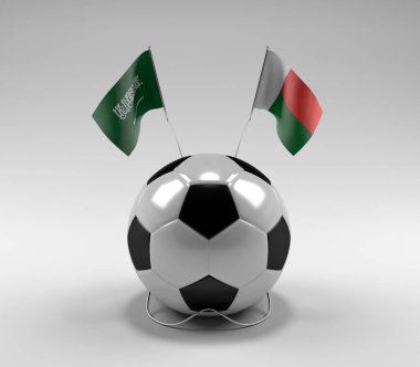 Suudi Arabistan - Madagaskar Futbol Bayrakları, Beyaz Arkaplan - 3D Render