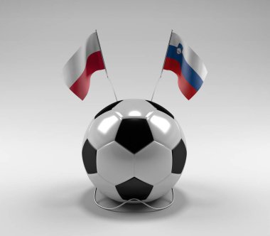 Polonya - Slovenya Futbol Bayrakları, Beyaz Arkaplan - 3D Render