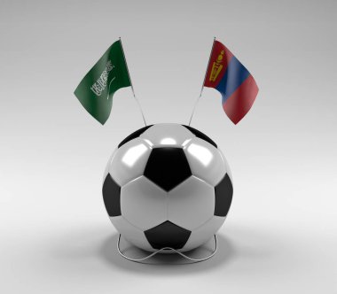 Suudi Arabistan - Moğolistan Futbol Bayrakları, Beyaz Arkaplan - 3D Render