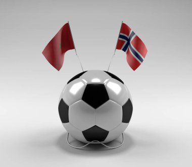 Fas - Norveç Futbol Bayrakları, Beyaz Arkaplan - 3D Render