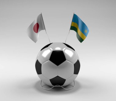 Japonya - Ruanda Futbol Bayrakları, Beyaz Arkaplan - 3D Render
