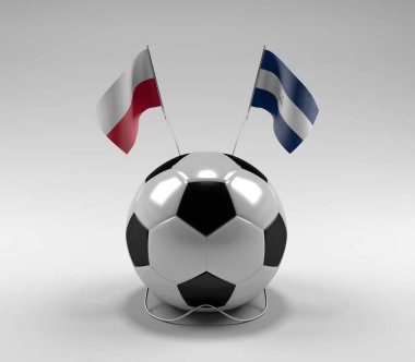 Polonya - Nikaragua Futbol Bayrakları, Beyaz Arkaplan - 3D Render