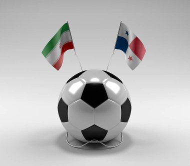 İran - Panama Futbol Bayrakları, Beyaz Arkaplan - 3D Yapılandırma