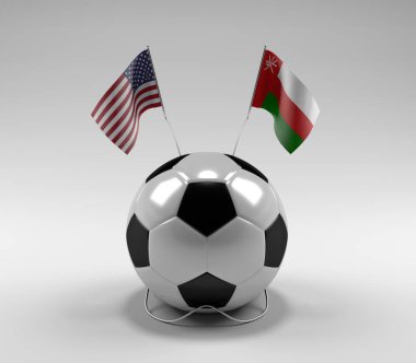 Amerika Birleşik Devletleri - Umman Futbol Bayrakları, Beyaz Arkaplan - 3D Render