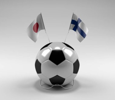 Japonya - Finlandiya Futbol Bayrakları, Beyaz Arkaplan - 3D Yapılandırma