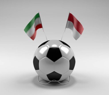 İran - Endonezya Futbol Bayrakları, Beyaz Arkaplan - 3D Render