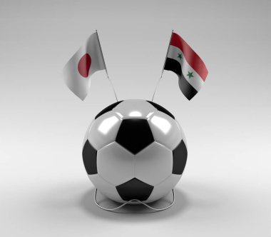 Japonya - Suriye Futbol Bayrakları, Beyaz Arkaplan - 3D Render