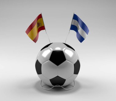 İspanya - El-Salvador Futbol Bayrakları, Beyaz Arkaplan - 3D Render