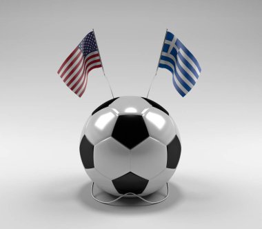 Amerika Birleşik Devletleri - Yunanistan Futbol Bayrakları, Beyaz Arkaplan - 3D Render