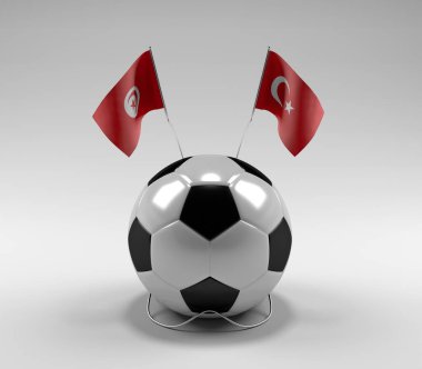 Tunus - Türkiye Futbol Bayrakları, Beyaz Arkaplan - 3D Yapılandırma