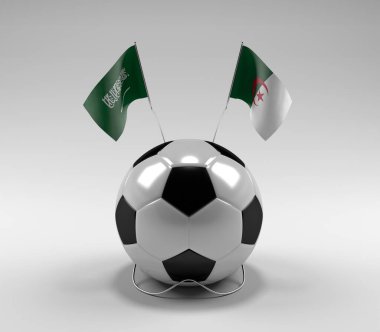 Suudi Arabistan - Cezayir Futbol Bayrakları, Beyaz Arkaplan - 3D Render