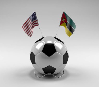 Amerika Birleşik Devletleri - Mozambik Futbol Bayrakları, Beyaz Arkaplan - 3D Render