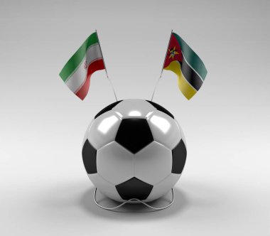 İran - Mozambik Futbol Bayrakları, Beyaz Arkaplan - 3D Render