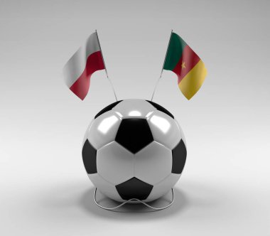 Polonya - Kamerun Futbol Bayrakları, Beyaz Arkaplan - 3D Render