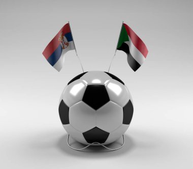 Sırbistan - Sudan Futbol Bayrakları, Beyaz Arkaplan - 3D Hazırlama