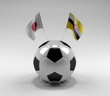 Japonya - Brunei Futbol Bayrakları, Beyaz Arkaplan - 3D Render