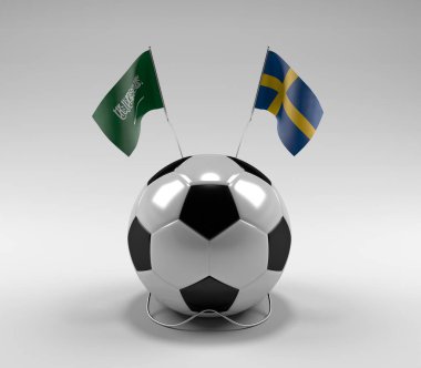Suudi Arabistan - İsveç Futbol Bayrakları, Beyaz Arkaplan - 3D Render