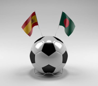 İspanya - Bangladeş Futbol Bayrakları, Beyaz Arkaplan - 3D Render