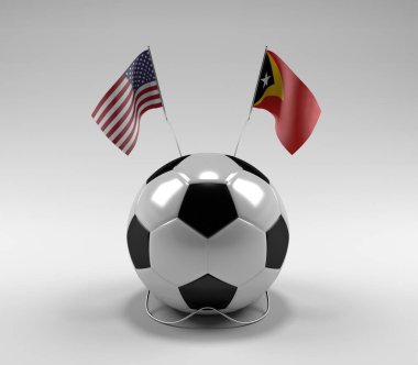 Amerika Birleşik Devletleri - Doğu Timor Futbol Bayrakları, Beyaz Arkaplan - 3D Render