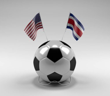 Amerika Birleşik Devletleri - Kosta Rika Futbol Bayrakları, Beyaz Arkaplan - 3D Render