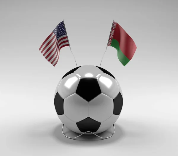 アメリカ ベラルーシのサッカーフラッグ ホワイトの背景 3Dレンダリング — ストック写真