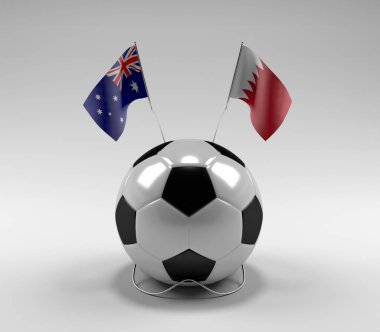 Avustralya - Bahreyn Futbol Bayrakları, Beyaz Arkaplan - 3D Render