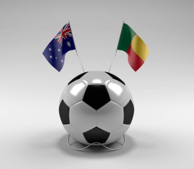 Avusturalya - Benin Futbol Bayrakları, Beyaz Arkaplan - 3D Render