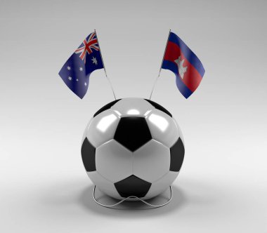 Avustralya - Kamboçya Futbol Bayrakları, Beyaz Arkaplan - 3D Render