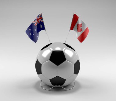 Avustralya - Kanada Futbol Bayrakları, Beyaz Arkaplan - 3D Render