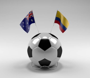 Avusturalya - Kolombiya Futbol Bayrakları, Beyaz Arkaplan - 3D Render
