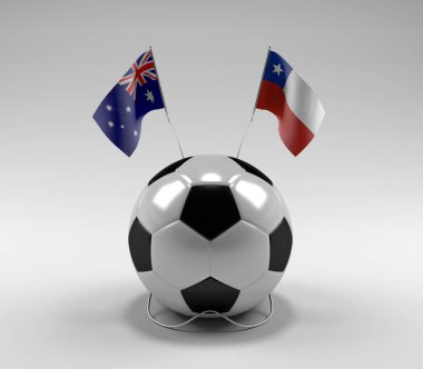 Avusturalya - Şili Futbol Bayrakları, Beyaz Arkaplan - 3D Render